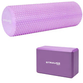 Strauss Foam Roller (Purple), 30 cm and Yoga Block (Purple)